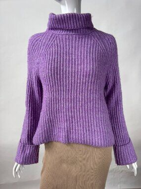 Ultra Flirt Purple Ribbed Knit Turtleneck Sweater Womens Size M Cozy Warm